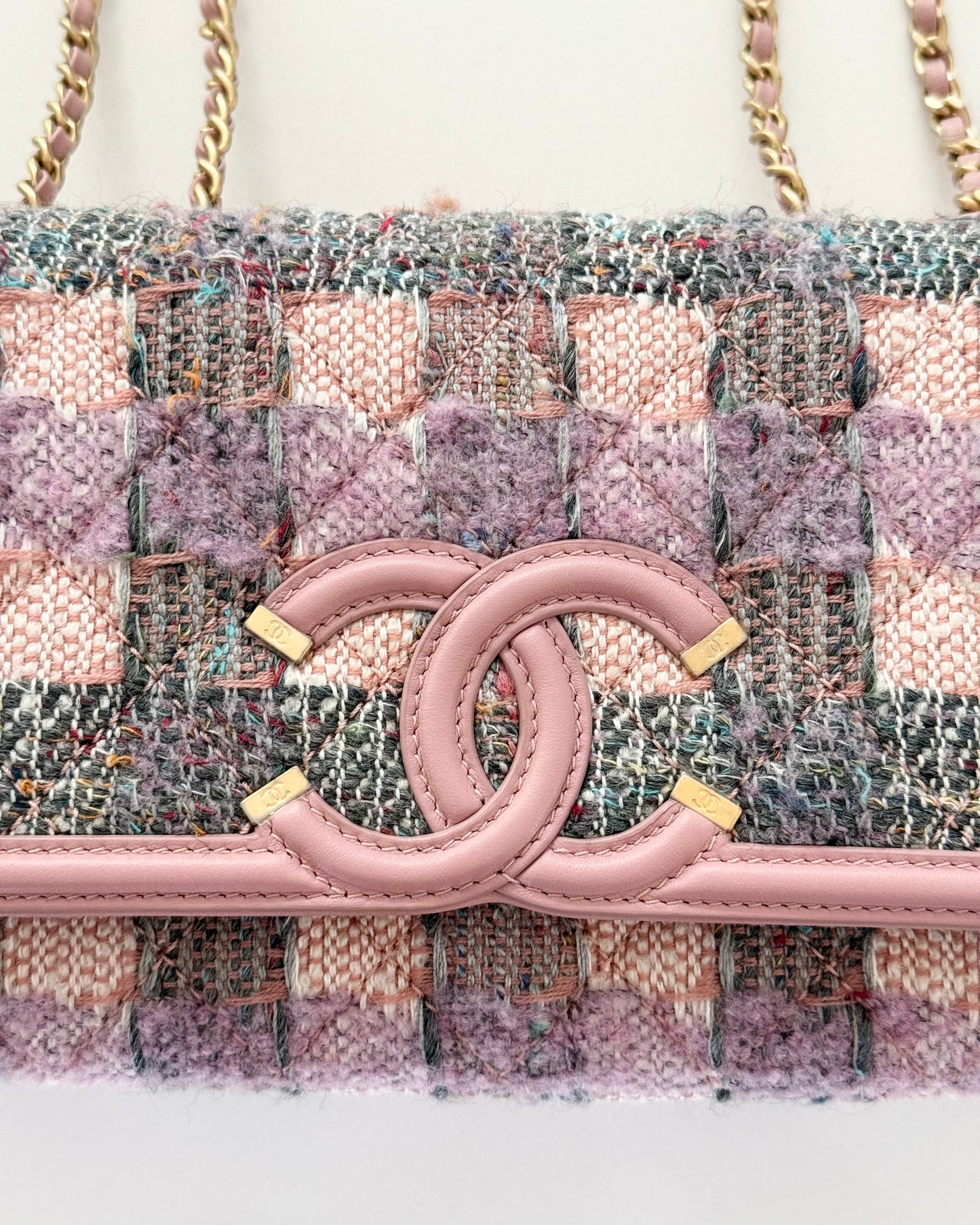 Chanel Pink and Multicolor Tweed Filagree Flap Bag