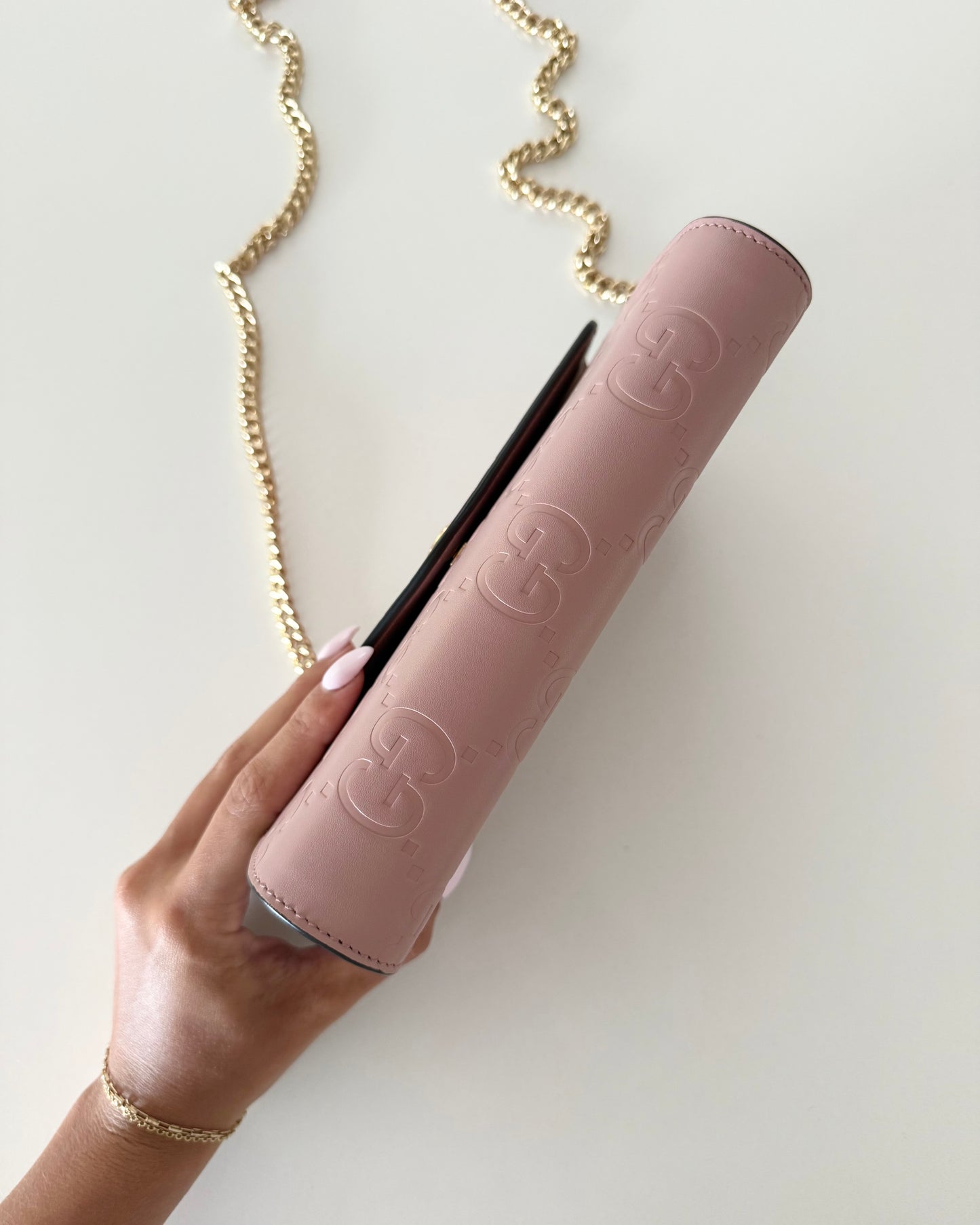 Gucci Pink Embossed Logo Leather Crossbody
