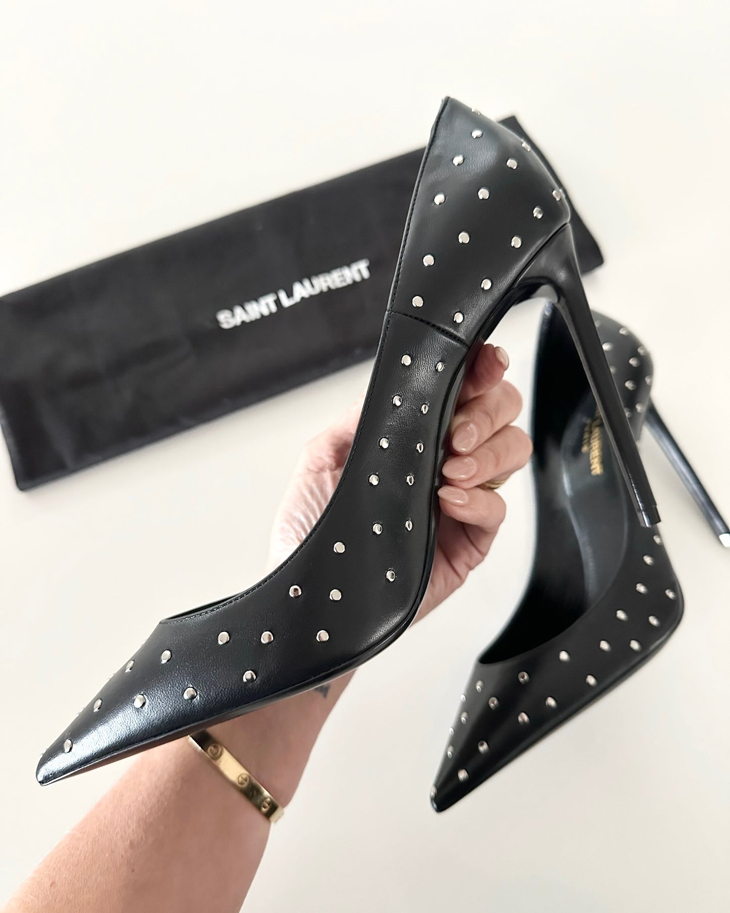 Saint Laurent Black Leather Studded Pumps Size 8/38.5