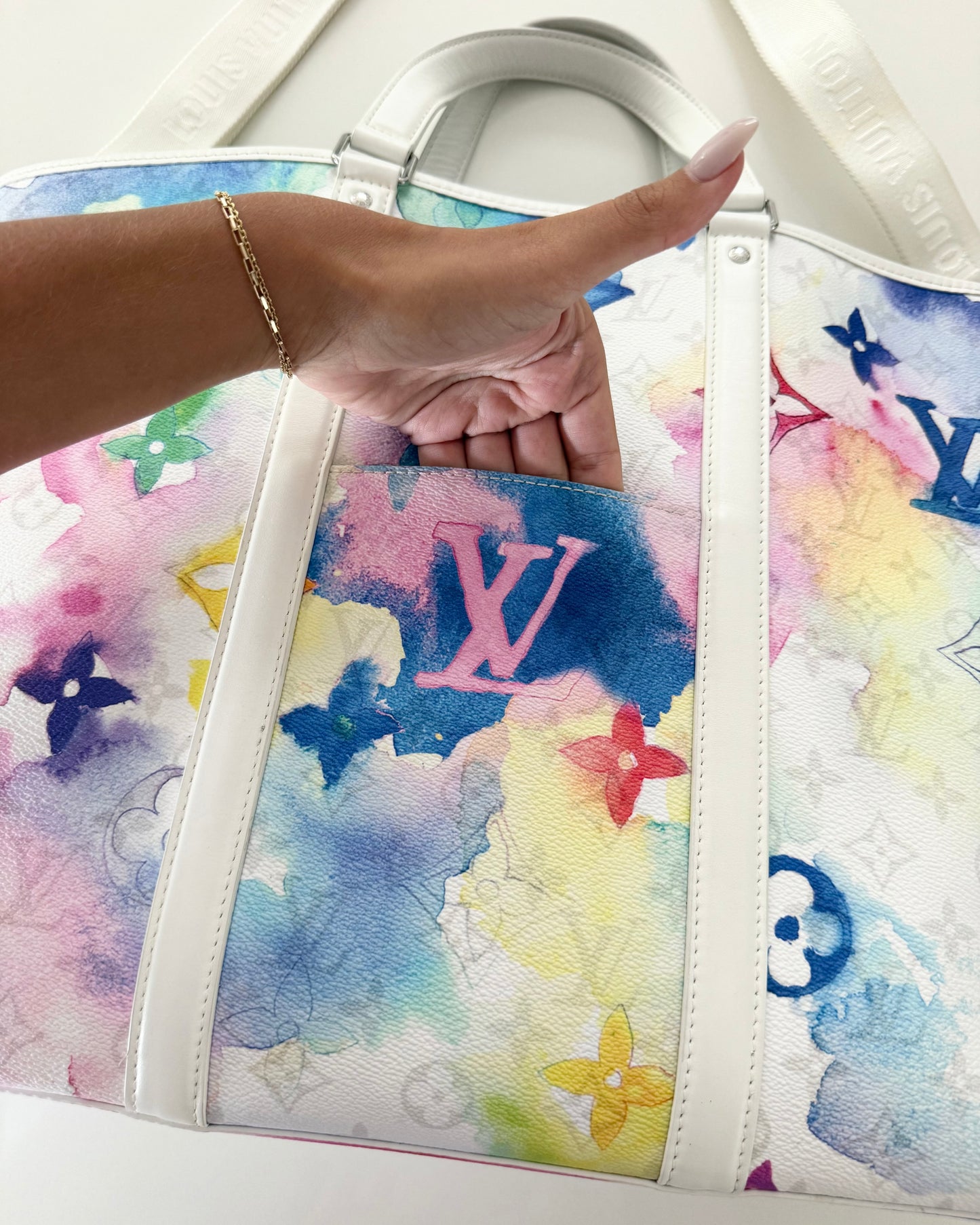 Louis Vuitton Watercolor and White Leather Weekend Tote GM