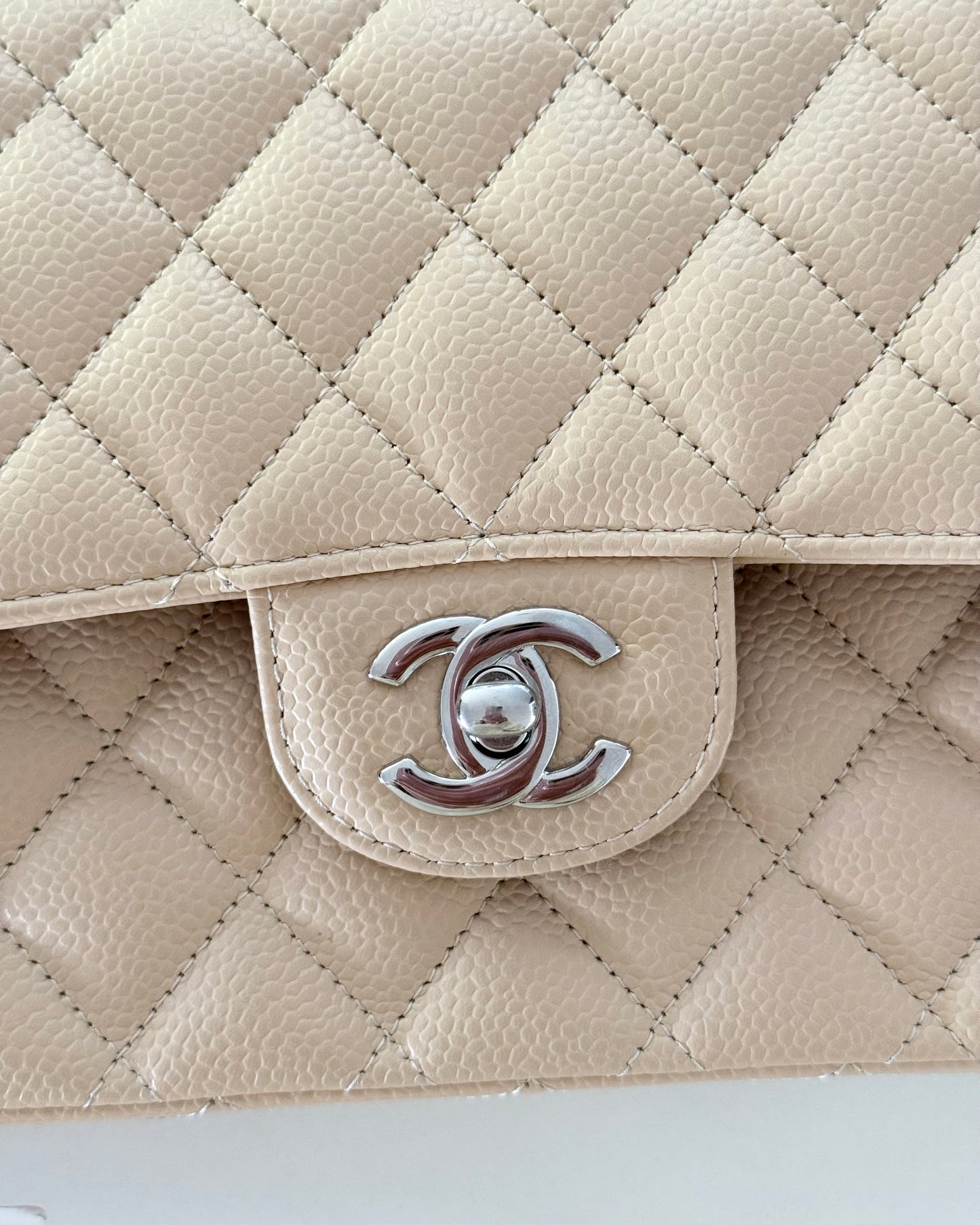 Chanel Limited Edition Beige Caviar Leather Classic Medium Double Flap