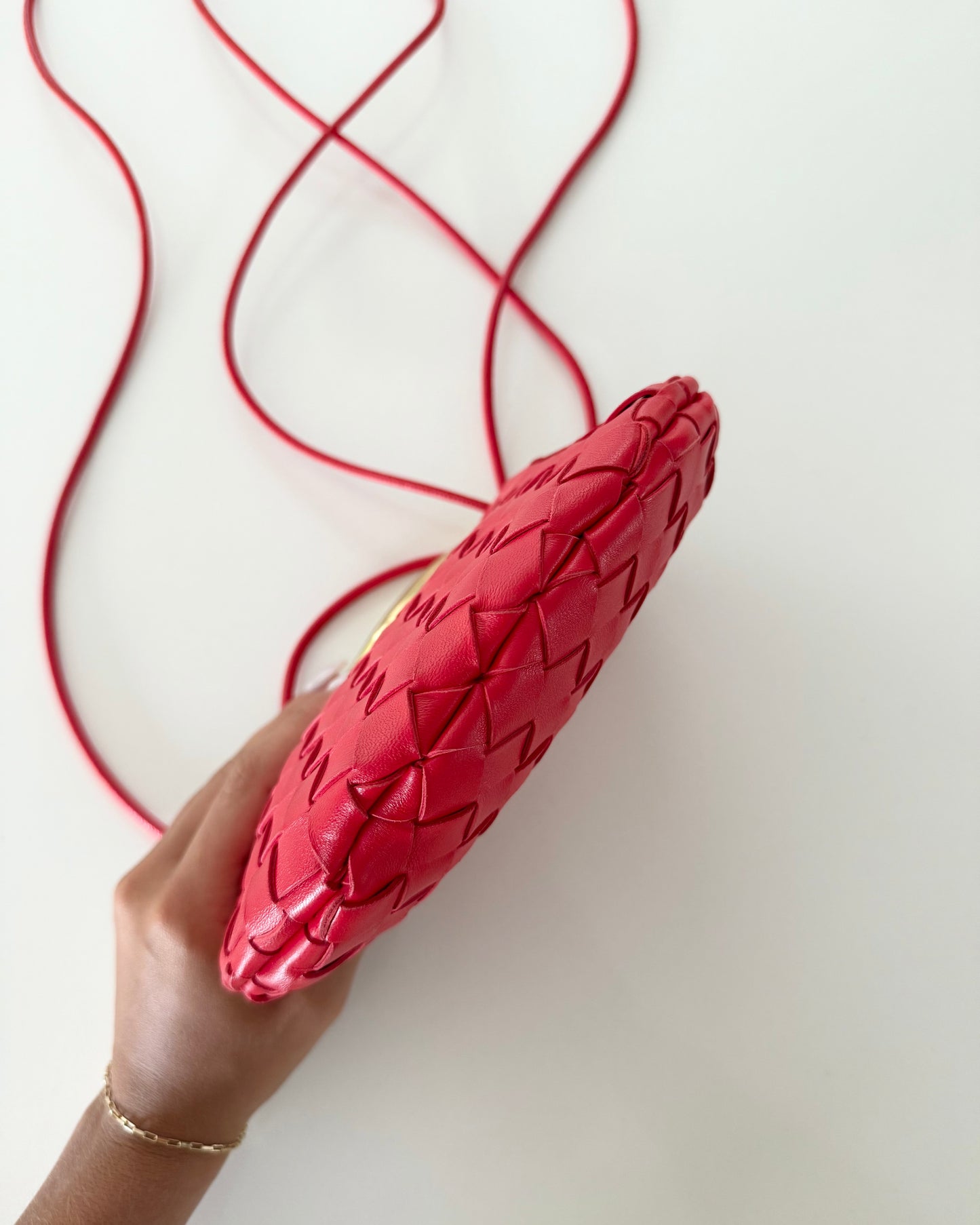 Bottega Veneta Red Woven Intrecciato Nappa Leather Baby Sardine Crossbody Bag