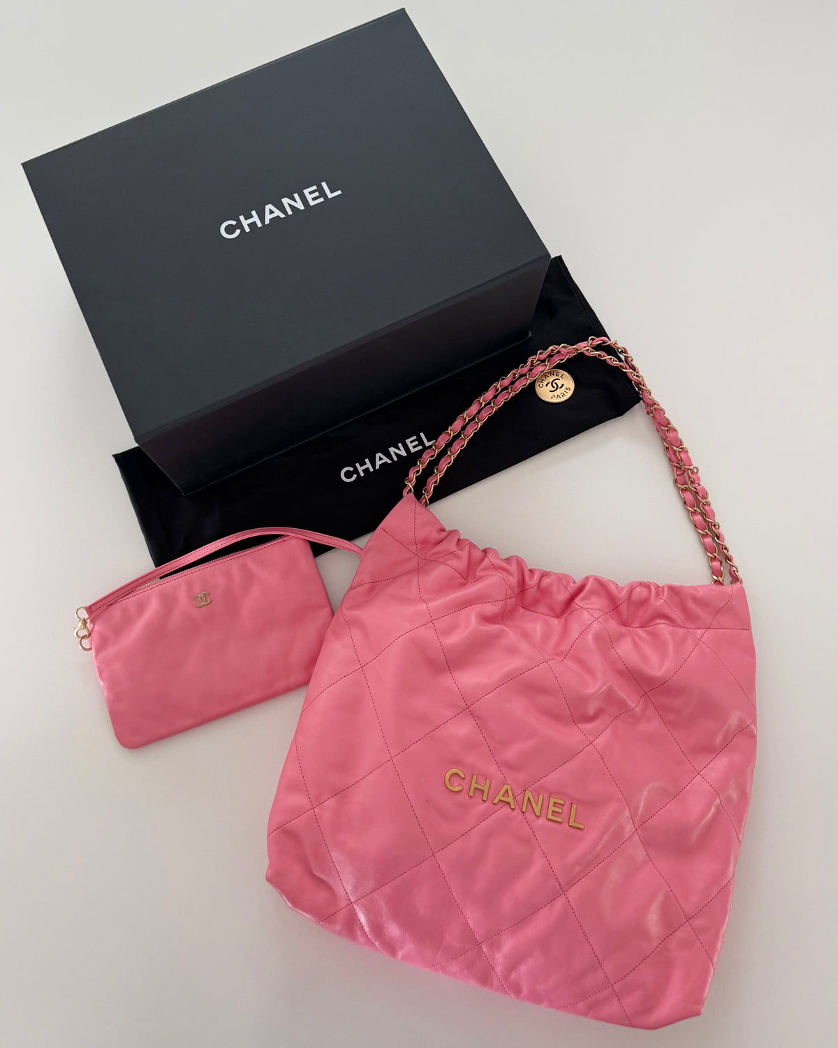 Chanel Pink Quilted Calfskin Leather 22 Small Hobo Bag from 2022
