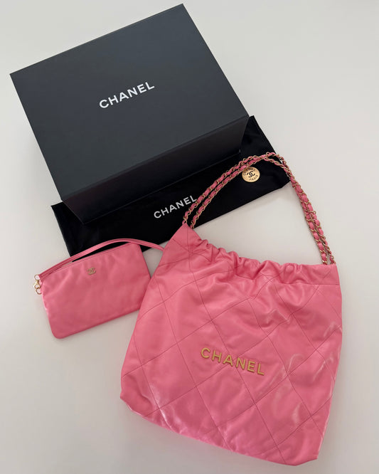 Chanel Pink Quilted Calfskin Leather 22 Small Hobo Bag from 2022