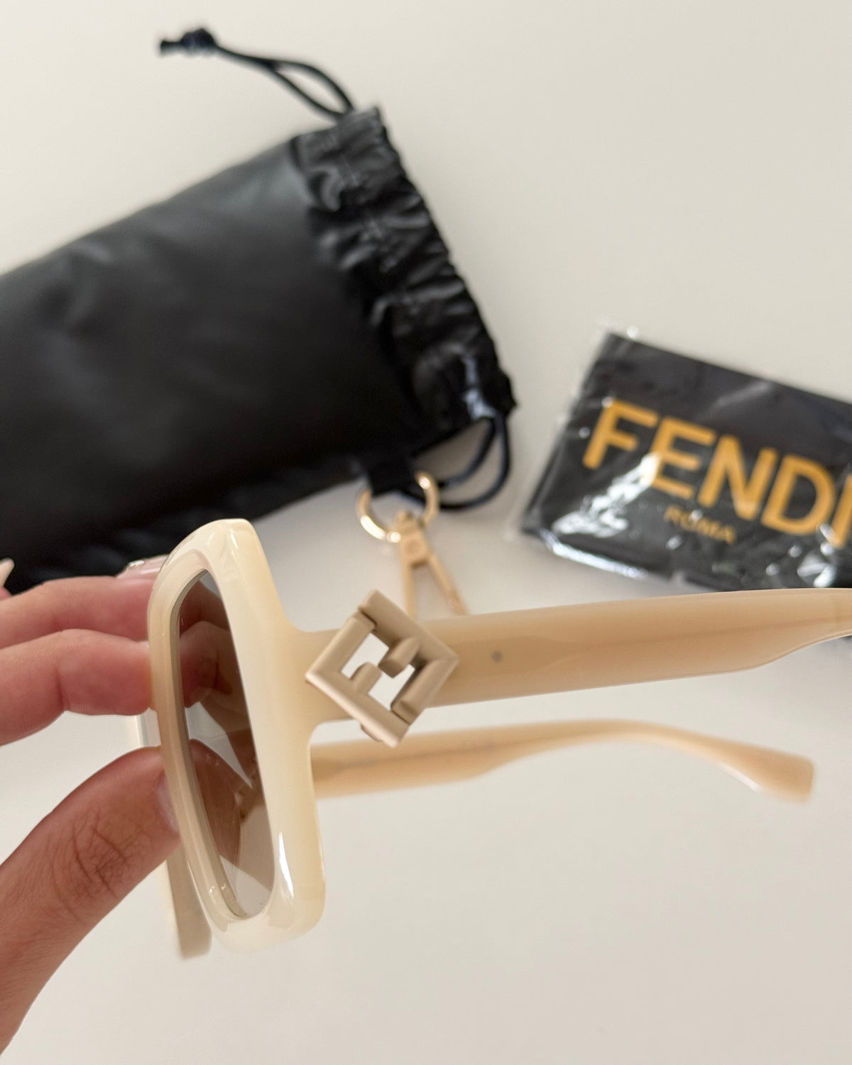 Fendi Monochromatic Neutral Square Frame Sunglasses
