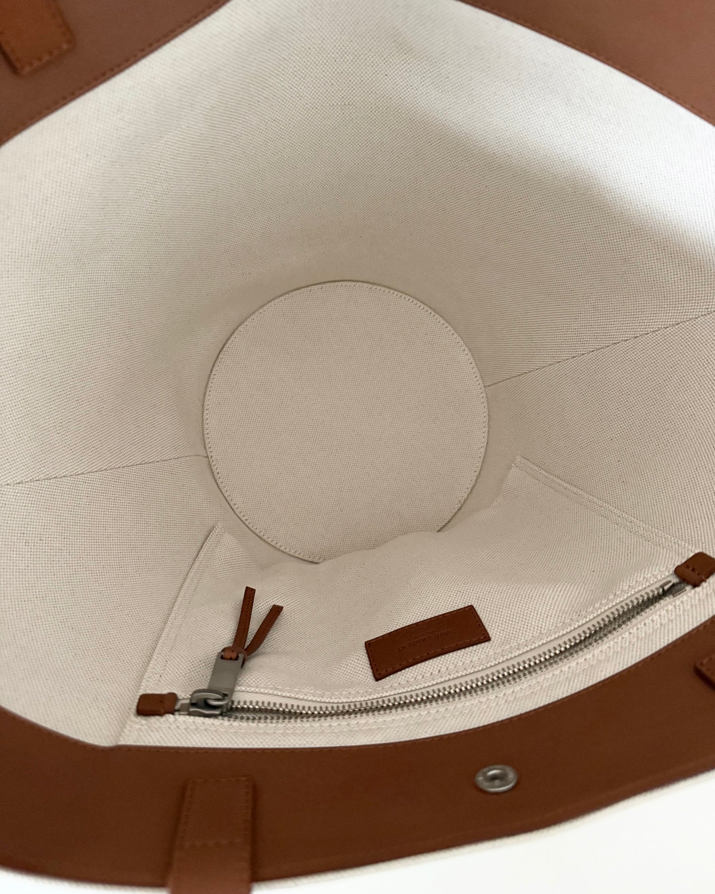 Saint Laurent Linen and Brown Leather Rive Gauche Tote
