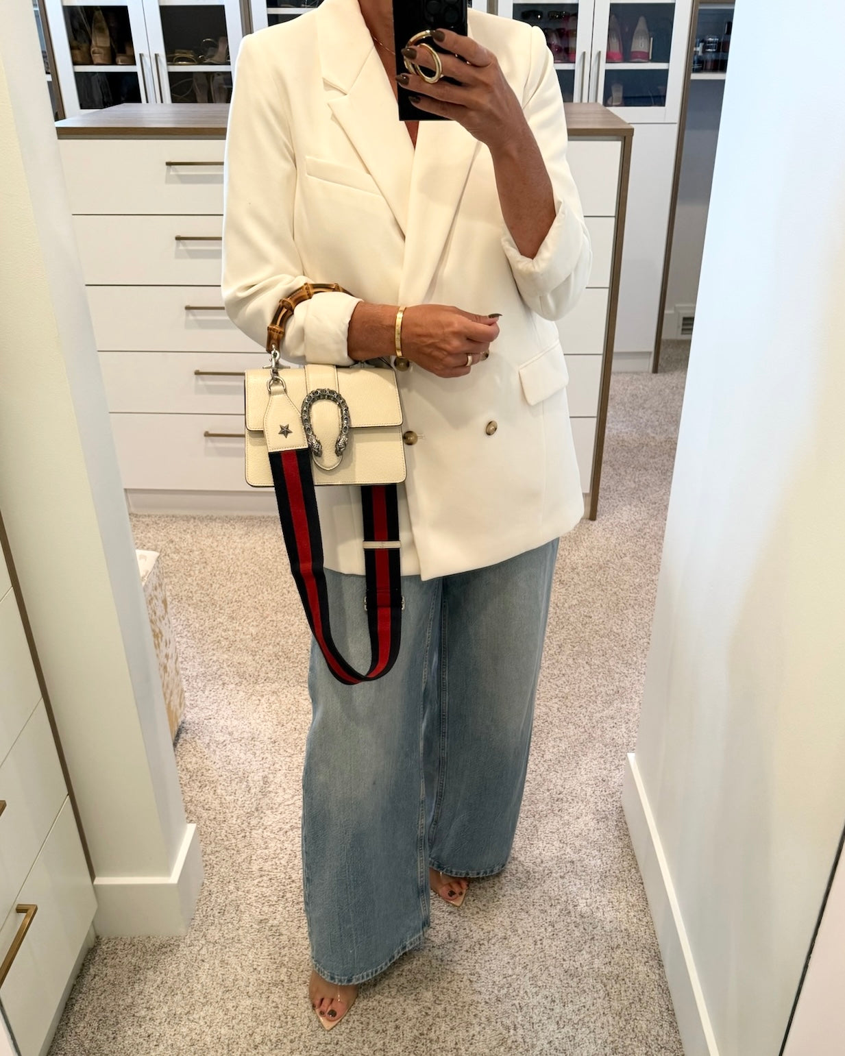 Gucci White Pebbled Crystal Dionysus Web Mini Bamboo Top Handle