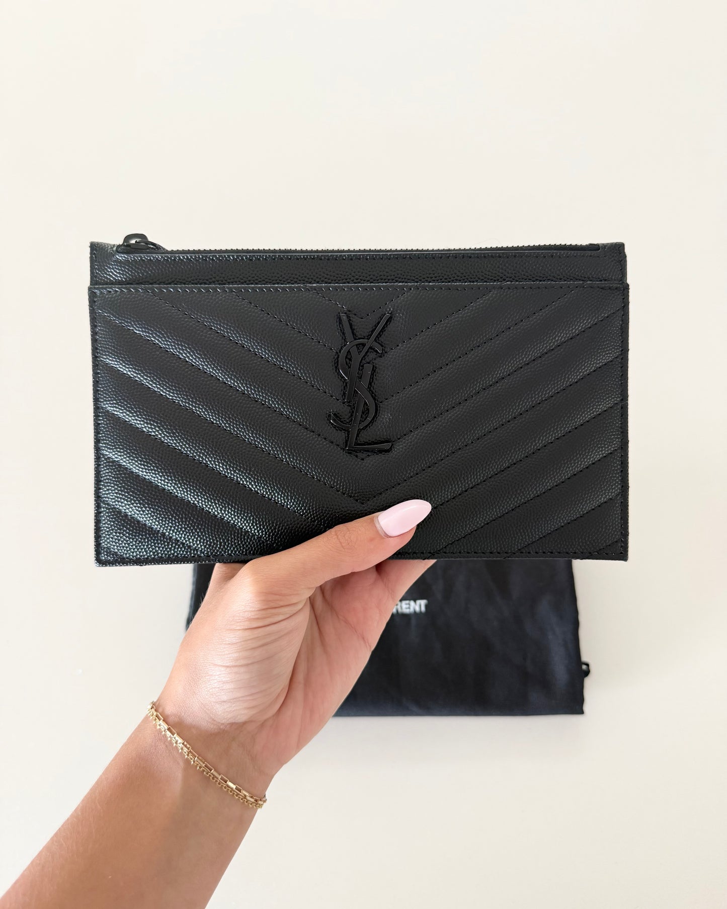 Saint Laurent Black Leather Matelasse Quilted Pouch