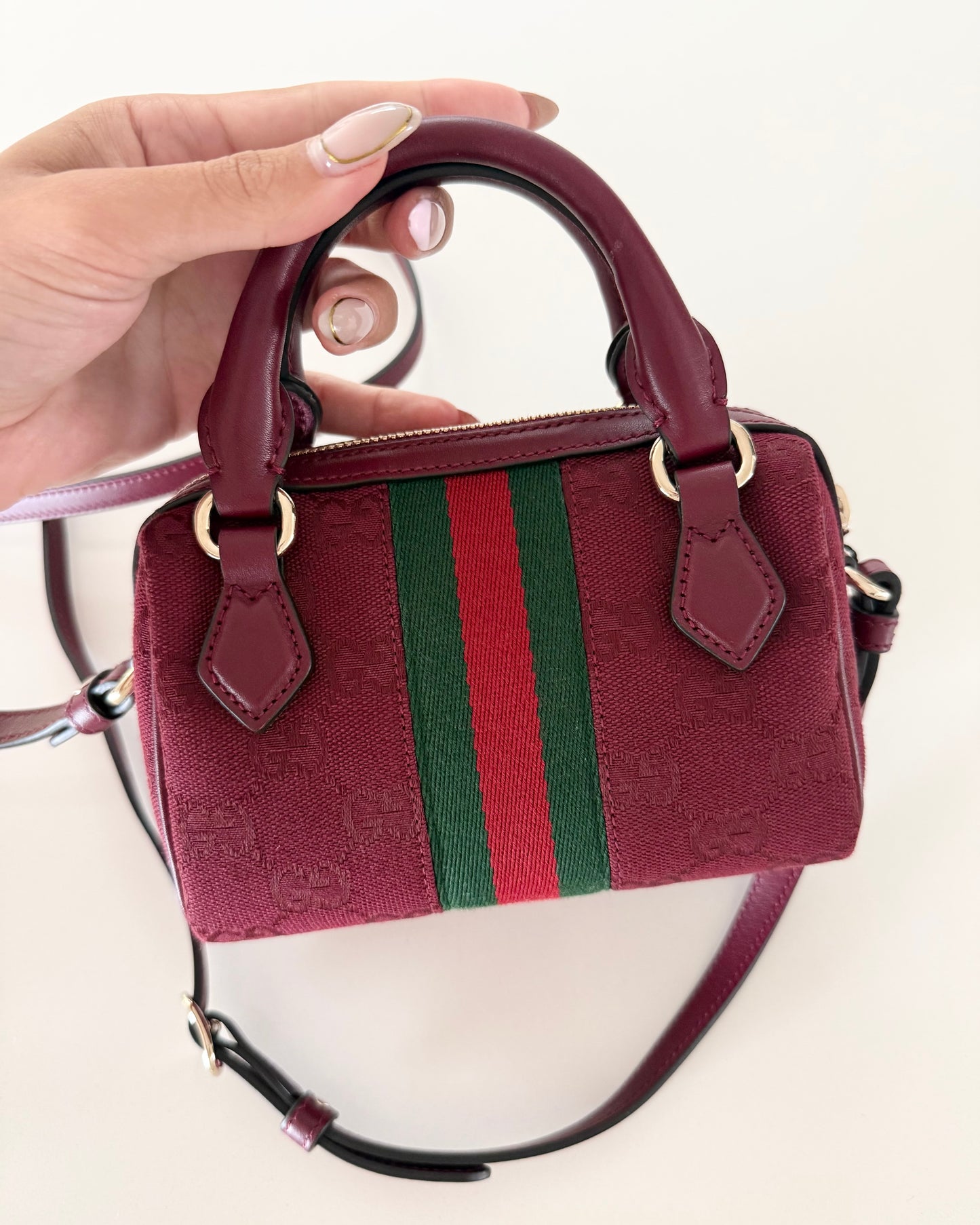 Gucci Red Canvas Leather Mini Boston Crossbody