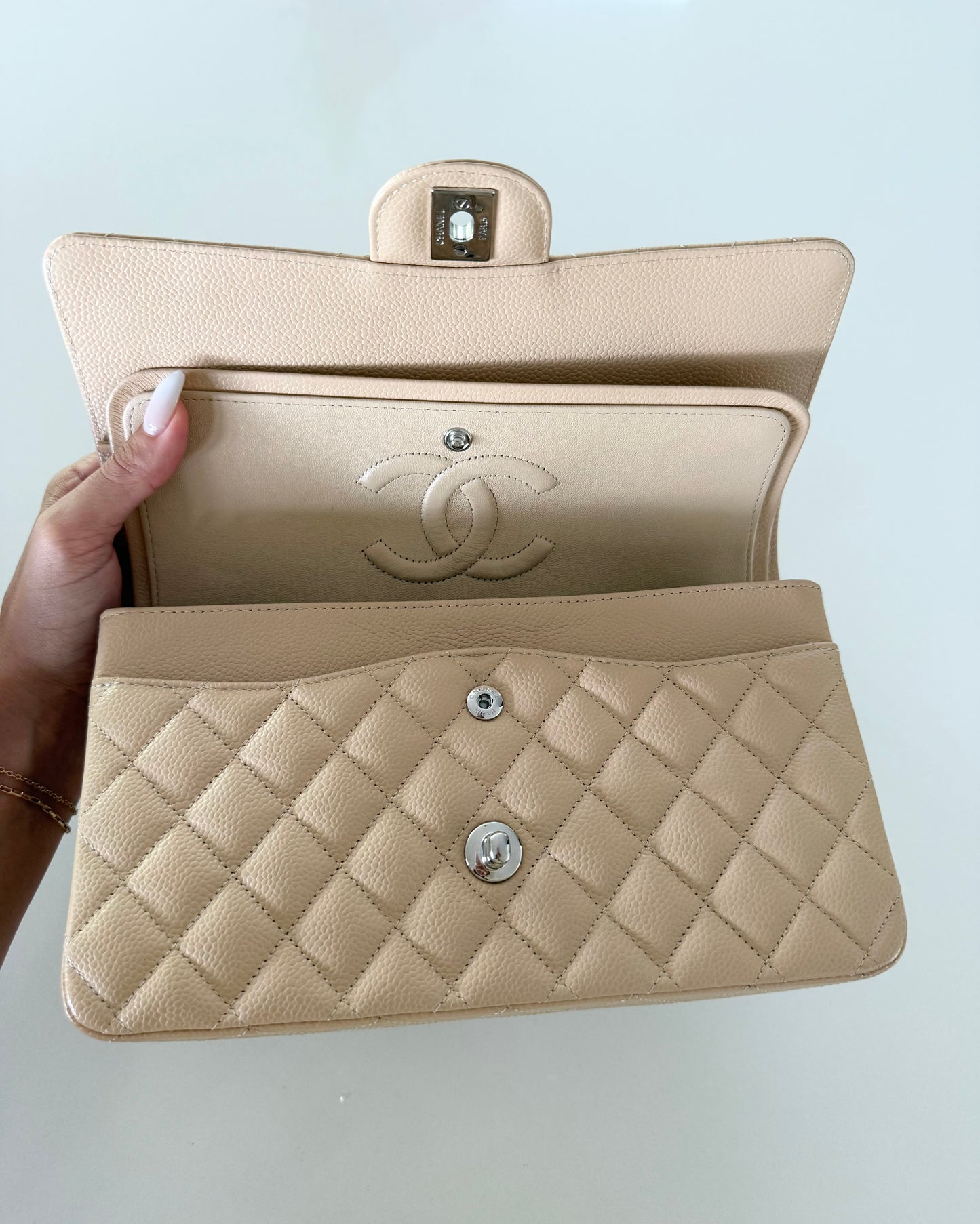 Chanel Limited Edition Beige Caviar Leather Classic Medium Double Flap