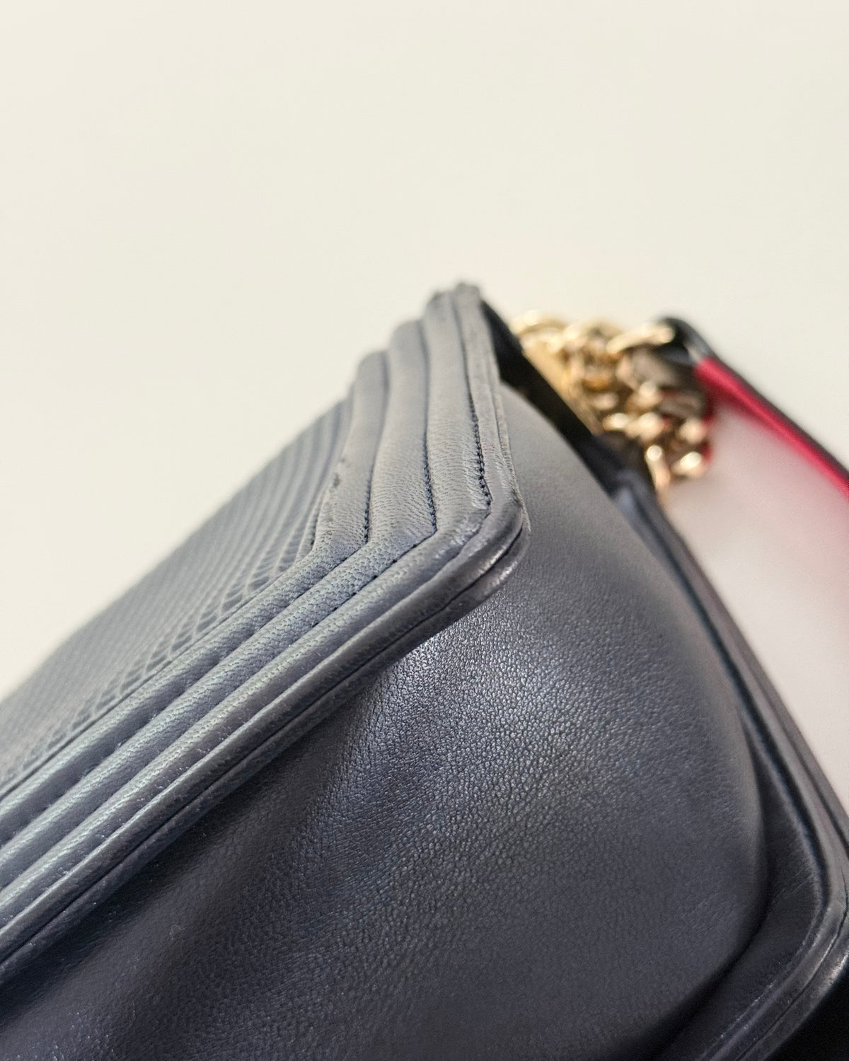 Chanel Navy with Red Accent Rare Cube Large Boy Bag 18 series from 2013-14