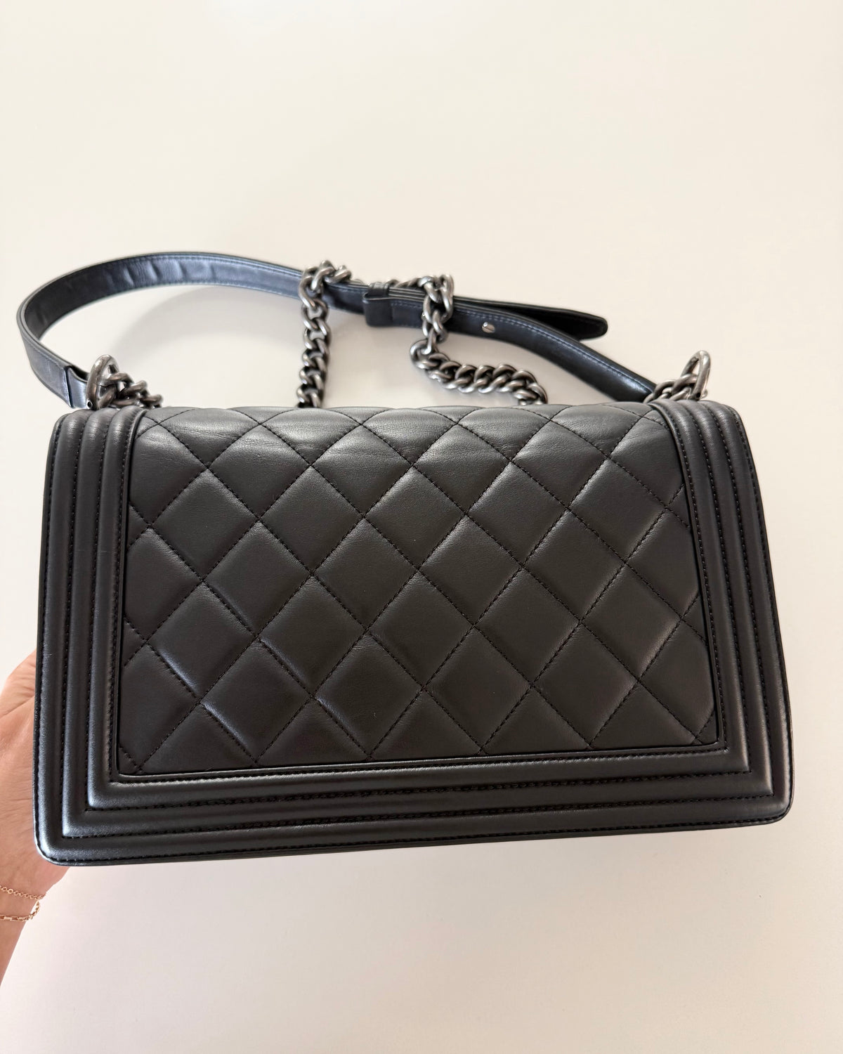 Chanel Black Large Boy Bag with Ruthenium Hardware 19 series from 2014
