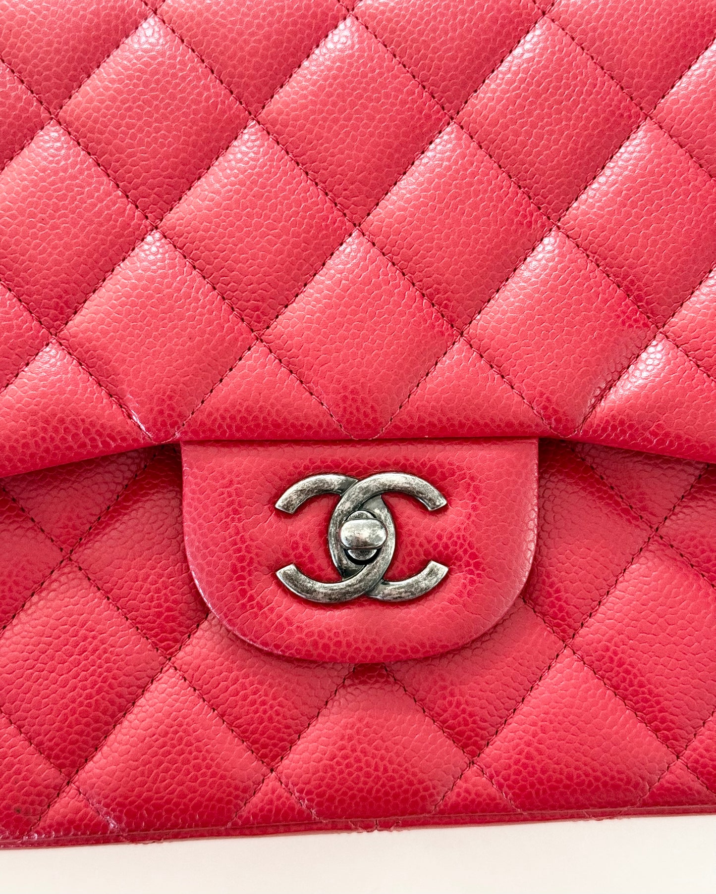 Chanel Red Caviar Quilted Jumbo with Ruthenium Hardware 21 series from 2015