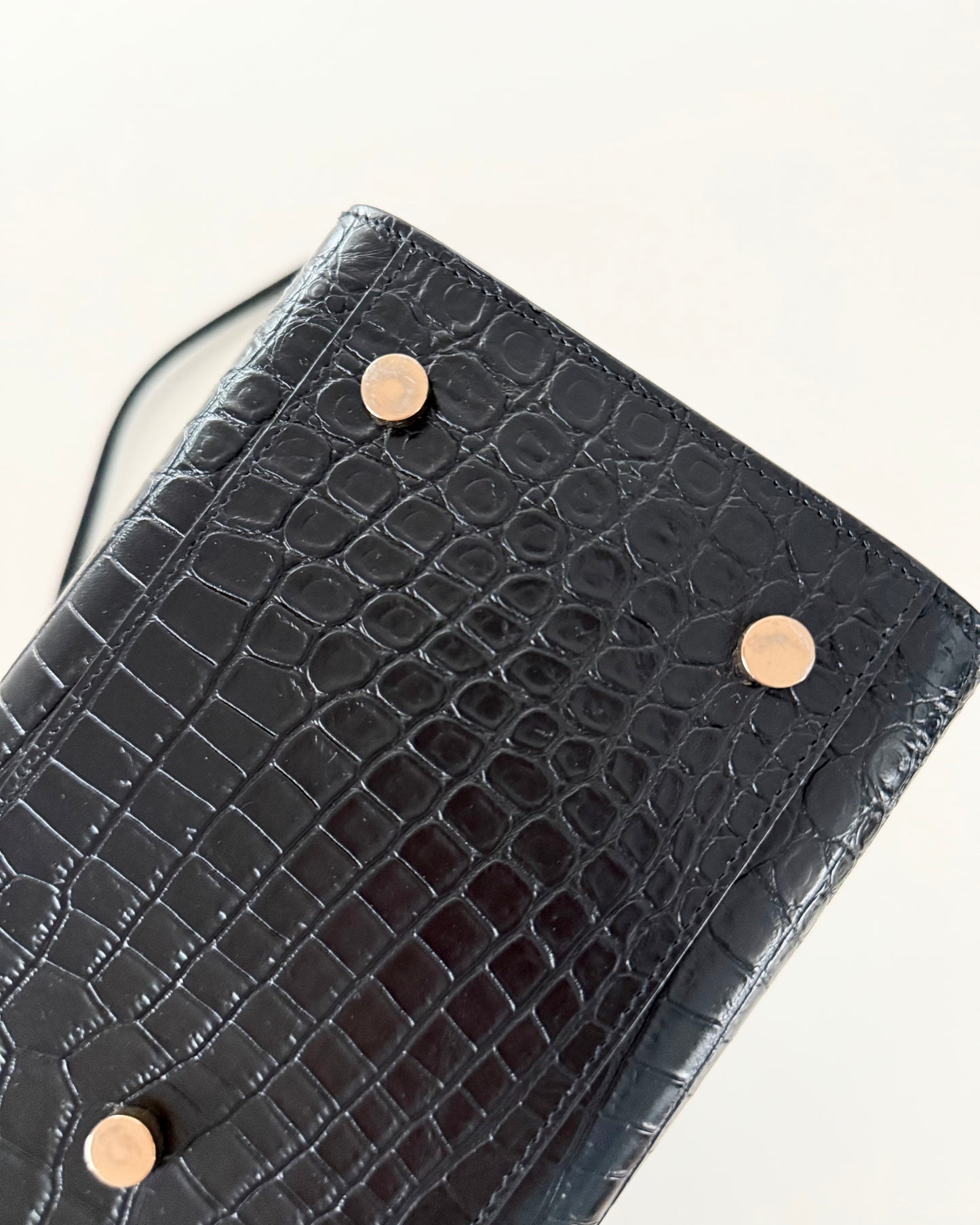 Saint Laurent Black Croc Embossed Small Sac De Jour