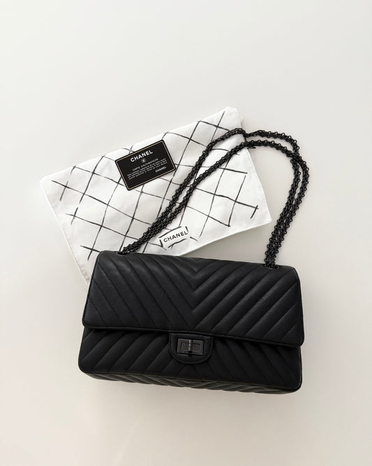 Chanel So Black 2.55 Reissue Chevron Quilted Calfskin Leather 226 Flap Bag