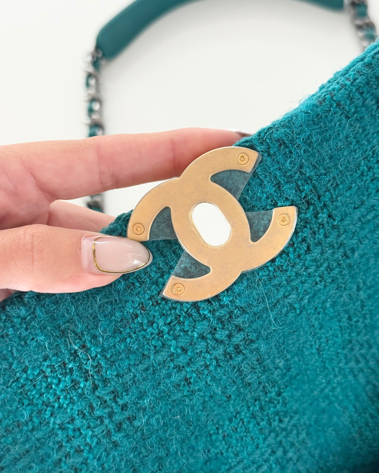 Chanel Teal Tweed Small 19 Bag