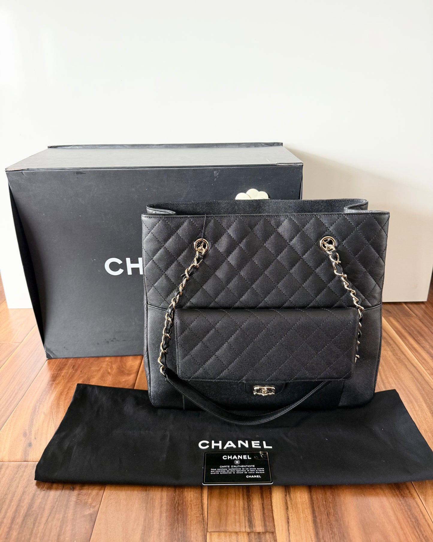 Chanel Black Caviar Front Pocket Large Day Tote